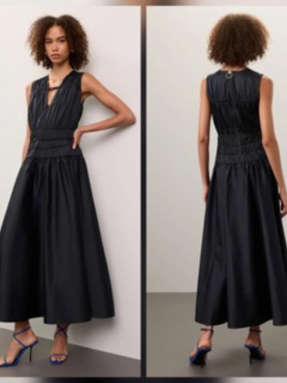 Roksanda Collective Black Sleeveless Gathered Midi Dress Size 8